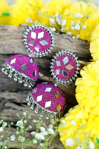 Pink beaded jhumka