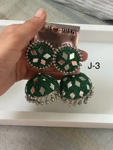 Green beaded jhumka