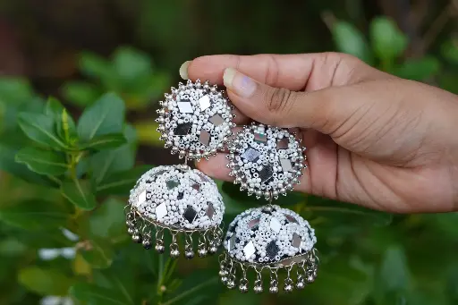White beaded jhumka